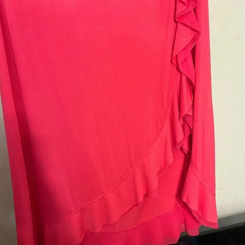 Women’s high low skirts. Giuliana skirt. Pink wrap ruffle lined pencil skirt. - Picture 12 of 16
